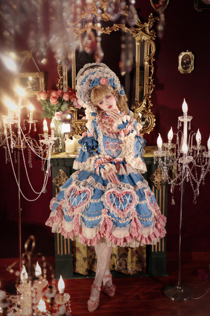 [Pre-orders available until 2/12] Antique Cake Heart Lolita Dress - Blue