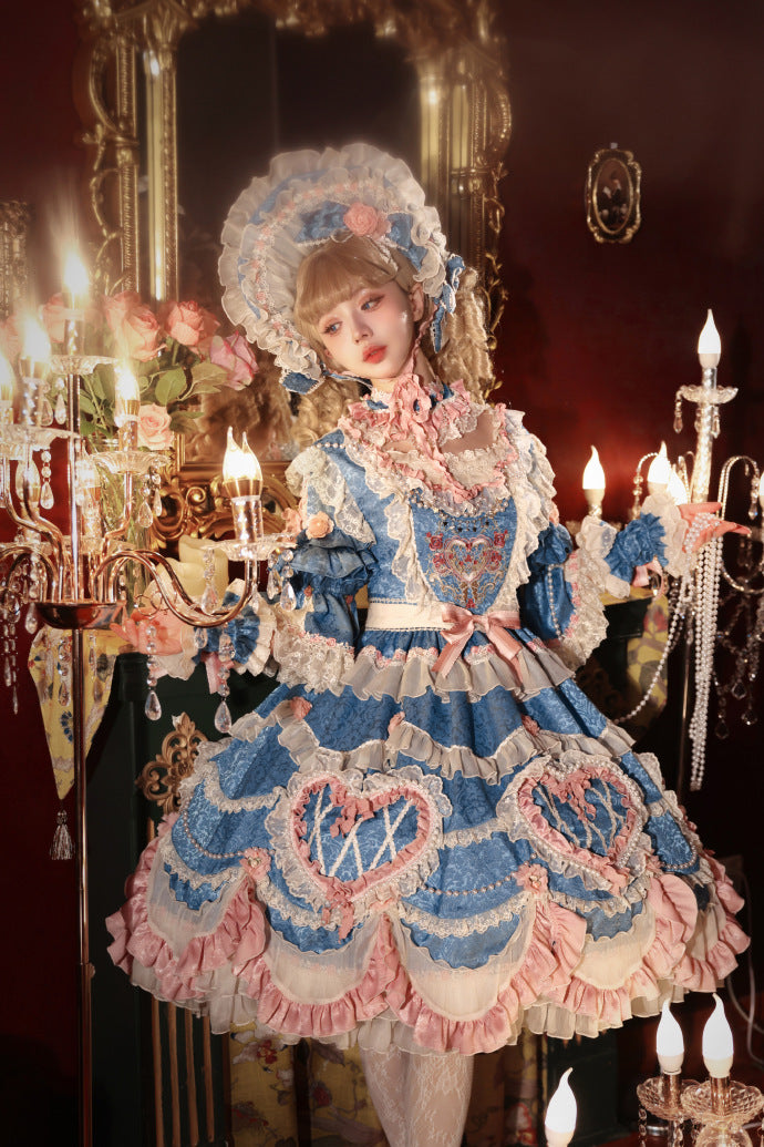 [Pre-orders available until 2/12] Antique Cake Heart Lolita Dress - Blue