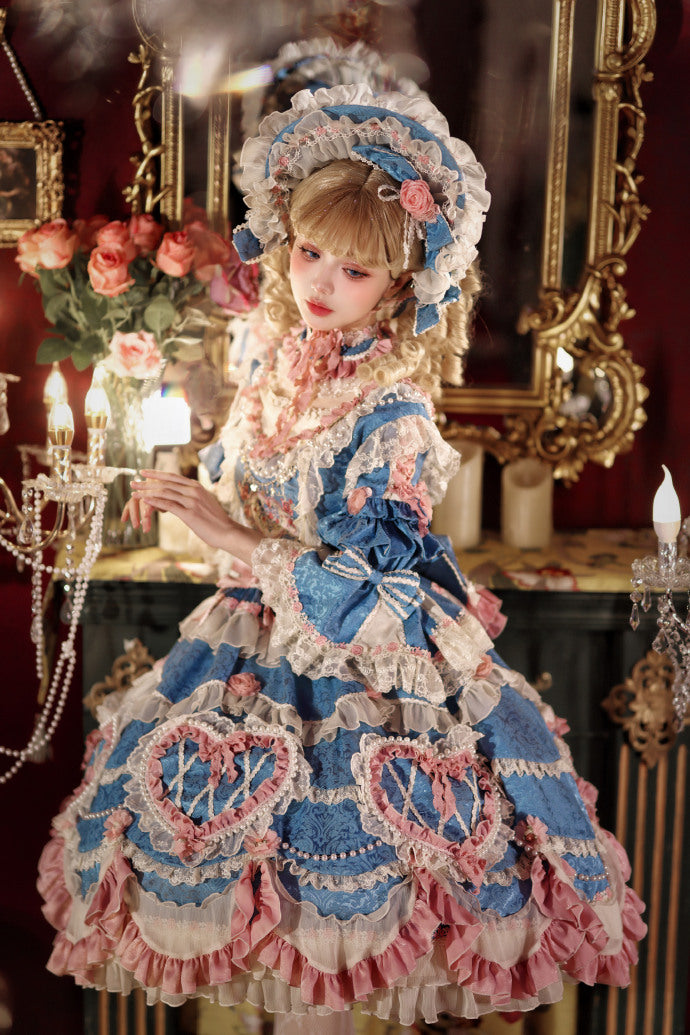 [Pre-orders available until 2/12] Antique Cake Heart Lolita Dress - Blue