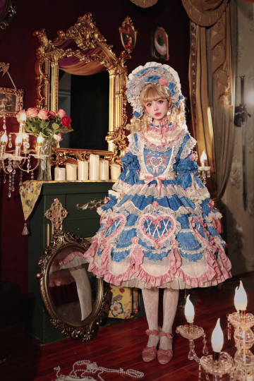 [Pre-orders available until 2/12] Antique Cake Heart Lolita Dress - Blue