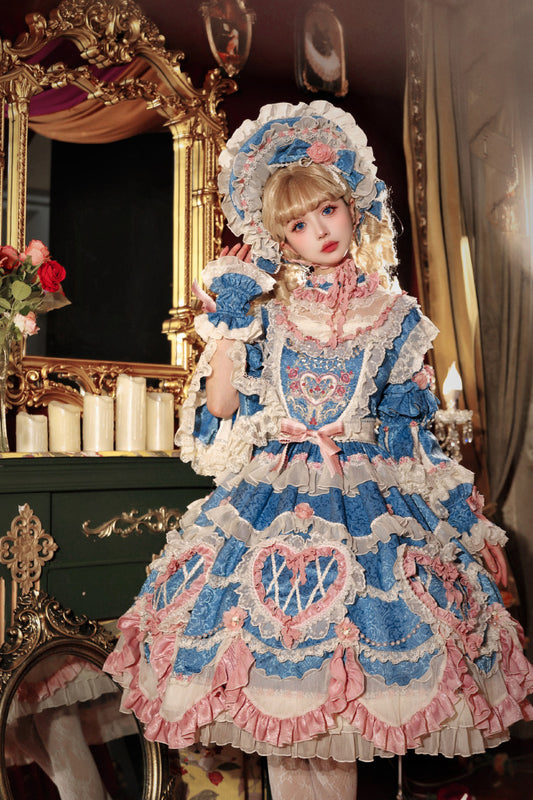 [Pre-orders available until 2/12] Antique Cake Heart Lolita Dress - Blue