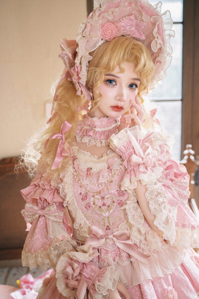 [Pre-orders available until 2/12] Antique Cake Heart Lolita Dress - Pink