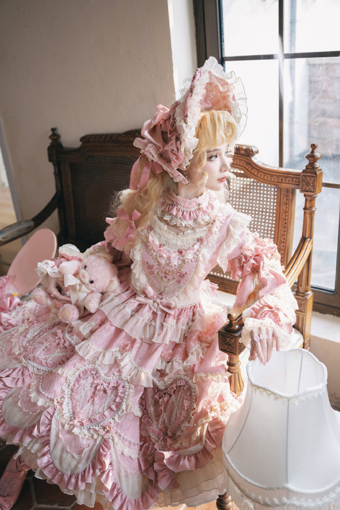 【受注予約2/12まで】Antique Cake ハートのロリィタドレス・ピンク