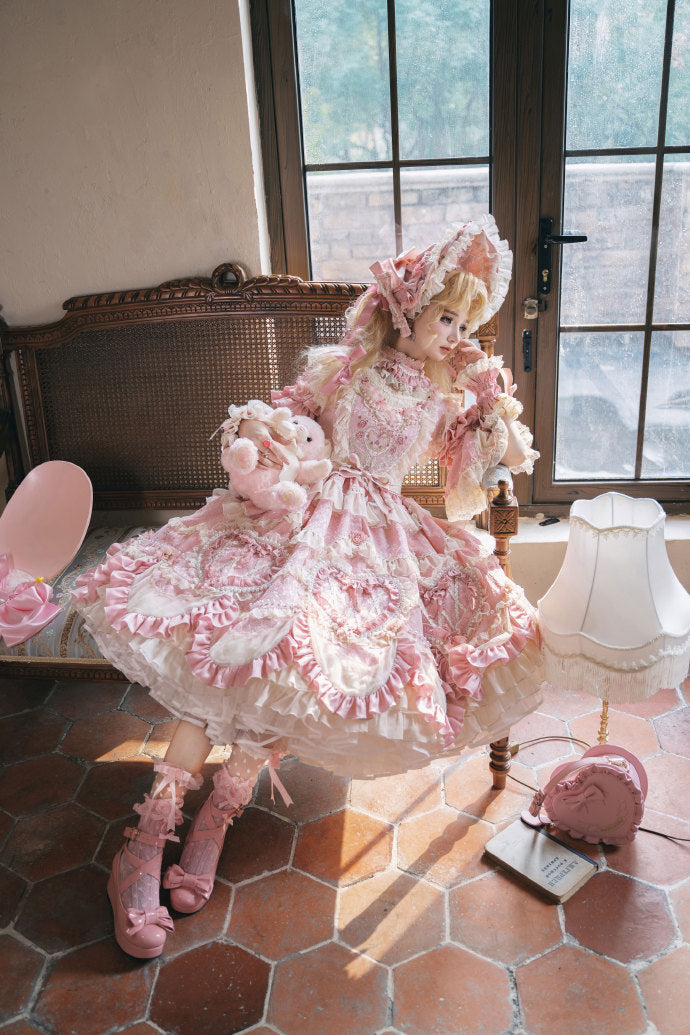 [Pre-orders available until 2/12] Antique Cake Heart Lolita Dress - Pink