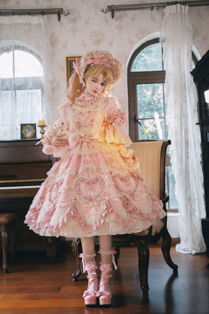 [Pre-orders available until 2/12] Antique Cake Heart Lolita Dress - Pink