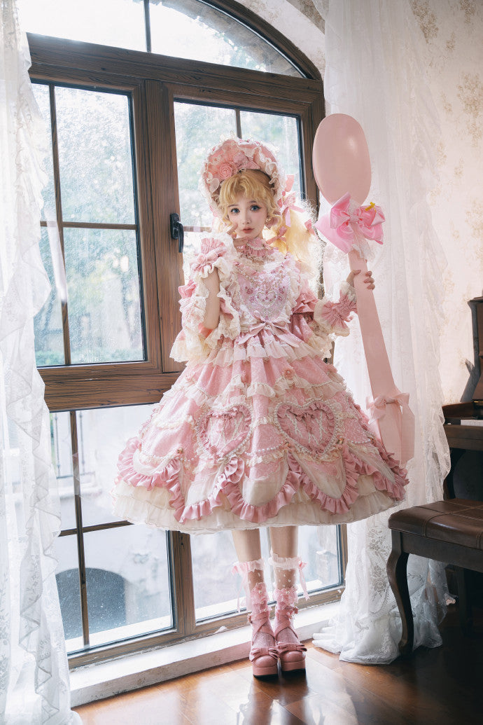 [Pre-orders available until 2/12] Antique Cake Heart Lolita Dress - Pink