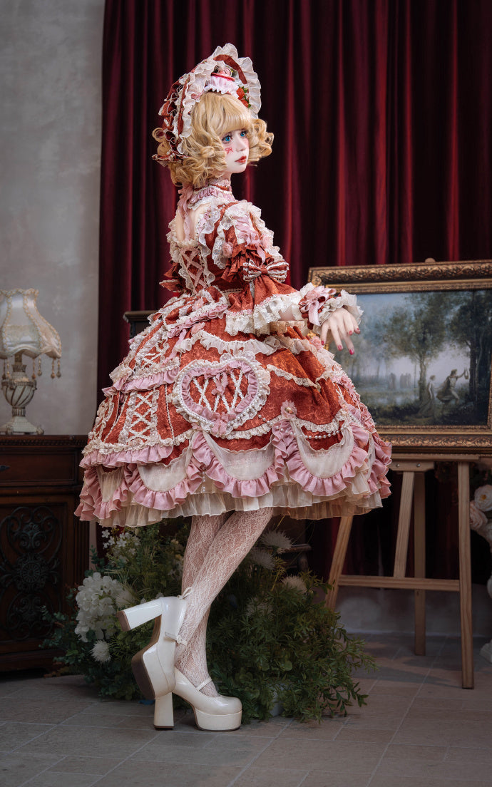 [Pre-orders available until 2/12] Antique Cake Heart Lolita Dress - Red