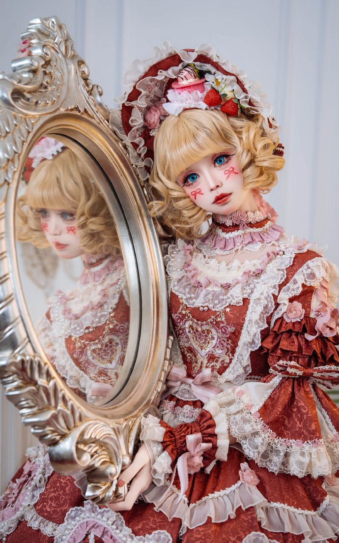 [Pre-orders available until 2/12] Antique Cake Heart Lolita Dress - Red