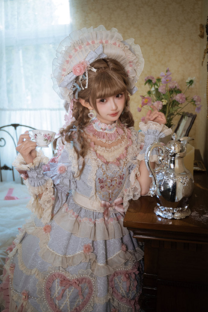 【受注予約2/12まで】Antique Cake ハートのロリィタドレス・パステルブルー