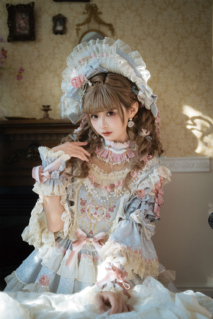 【受注予約2/12まで】Antique Cake ハートのロリィタドレス・パステルブルー