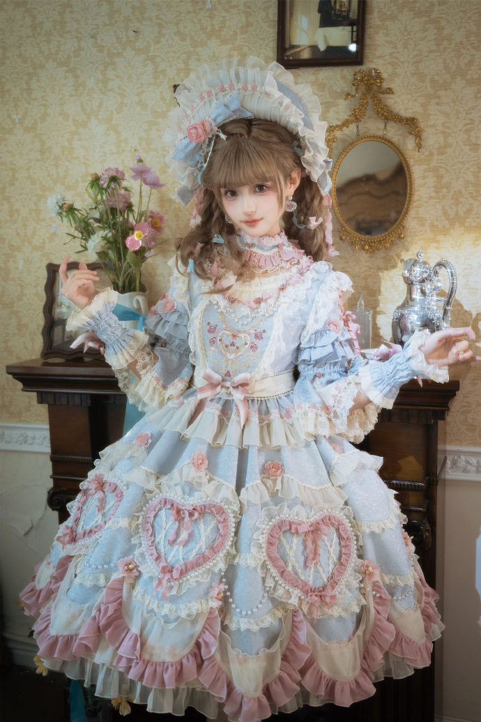 【受注予約2/12まで】Antique Cake ハートのロリィタドレス・パステルブルー