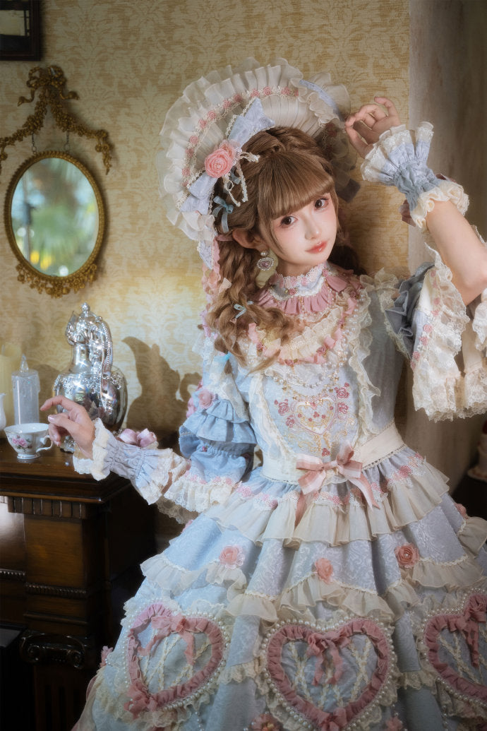 【受注予約2/12まで】Antique Cake ハートのロリィタドレス・パステルブルー