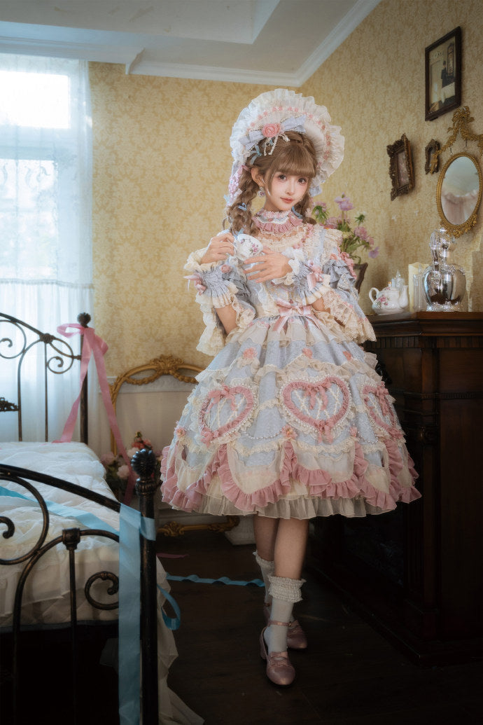 [Pre-orders available until 2/12] Antique Cake Heart Lolita Dress - Pastel Blue