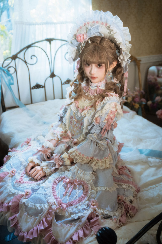 [Pre-orders available until 2/12] Antique Cake Heart Lolita Dress - Pastel Blue