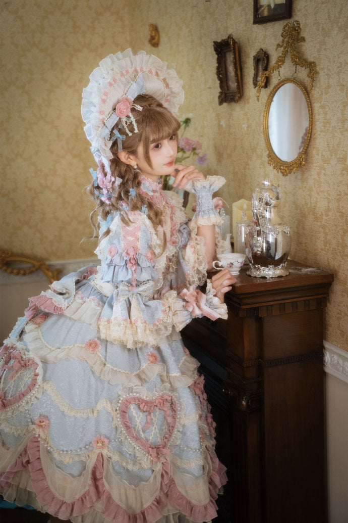 【受注予約2/12まで】Antique Cake ハートのロリィタドレス・パステルブルー