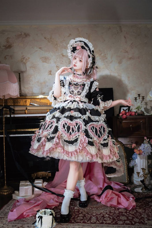 [Pre-orders available until 2/12] Antique Cake Heart Lolita Dress - Black