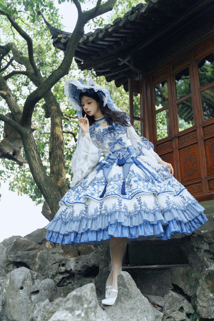 【受注予約8/27まで】 Blue and White ラグジュアリードレス・ロング丈