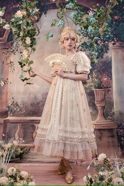 [Pre-orders available until 8/4] Starlight embroidered lace empire dress - Champagne