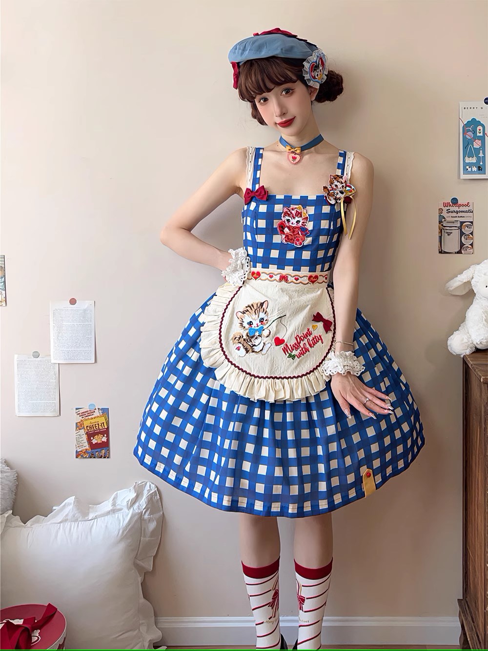 【予約販売】Sweet Kittyレトロシンプルジャンパースカート