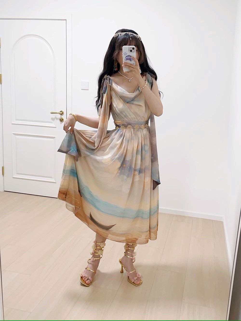 [Sales period ended] Elegance Greek oil painting style print jumper skirt