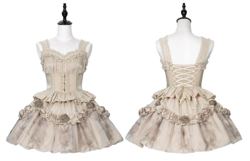 [Sale period ended] Rose Knight III Satin and organdy gothic dress [Champagne]