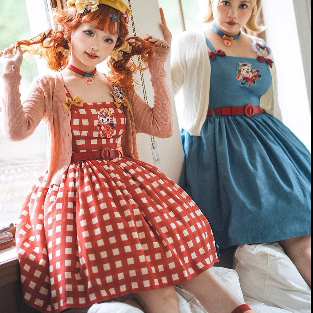 【予約販売】Sweet Kittyレトロシンプルジャンパースカート