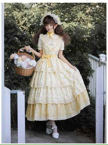 【予約販売】クリームイエローのフローラルジャンパースカート