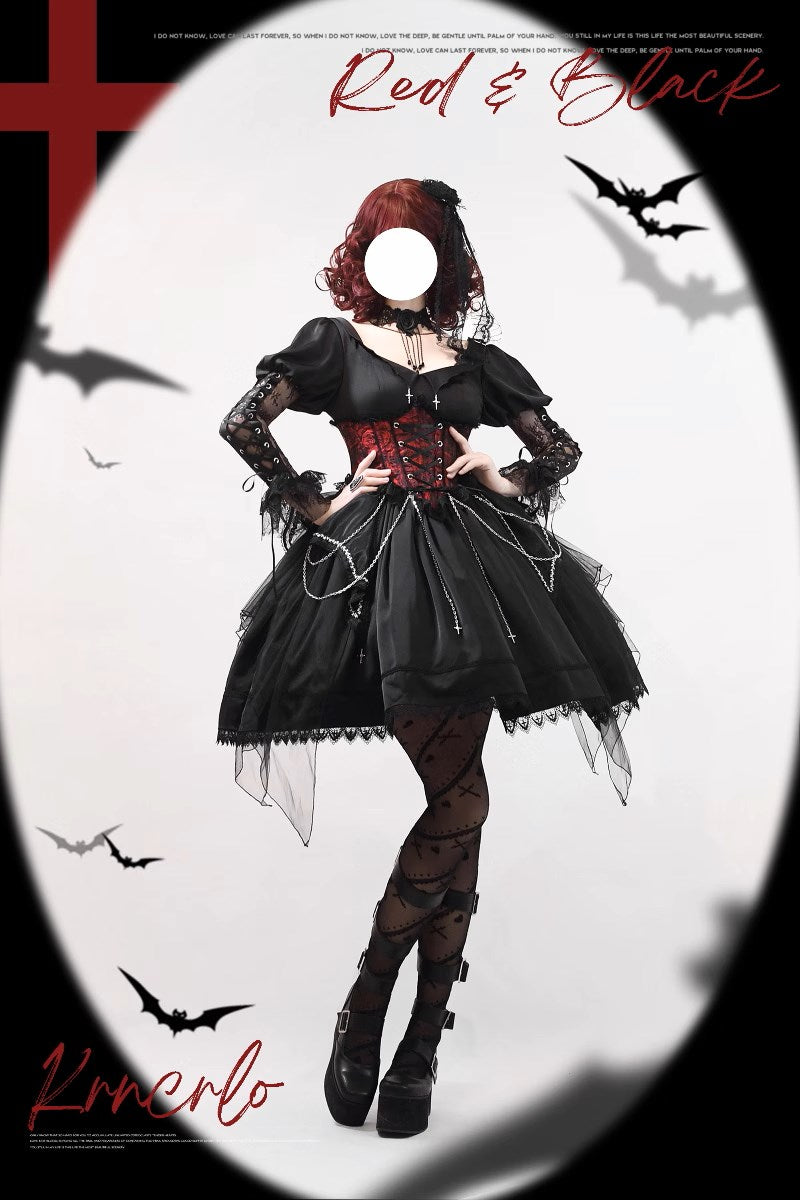 【販売期間終了】赤薔薇のコルセット付ゴスロリ蝙蝠ドレス