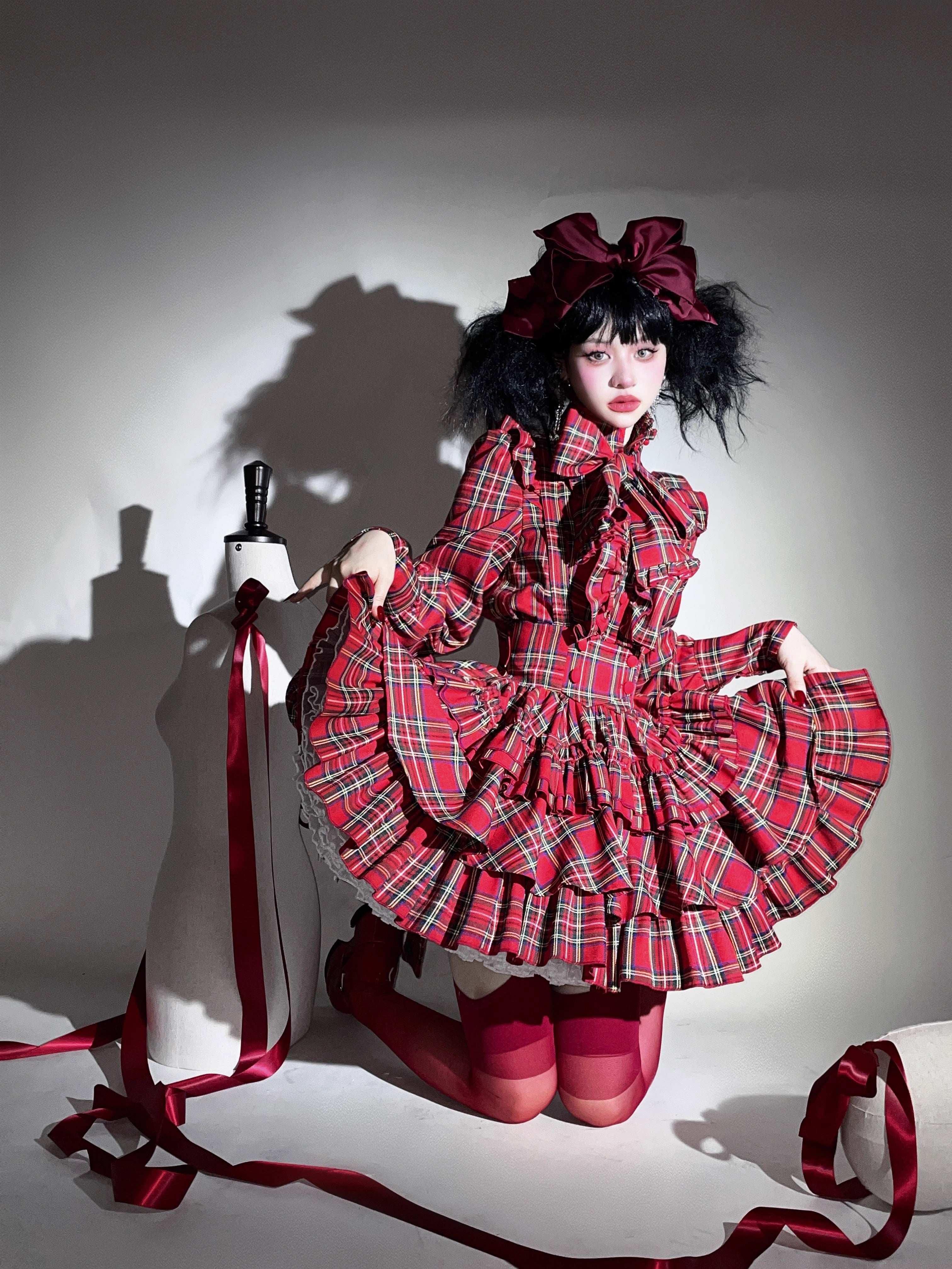 Doll's House リボンタイフリルブラウス チェック柄全4色