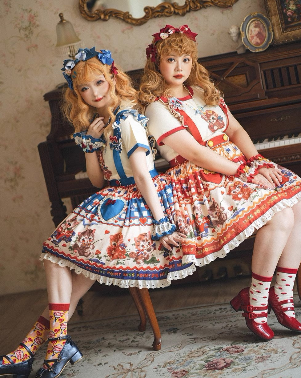 【予約販売】Sweet Kittyレトロサスペンダースカート