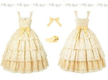 【予約販売】クリームイエローのフローラルジャンパースカート