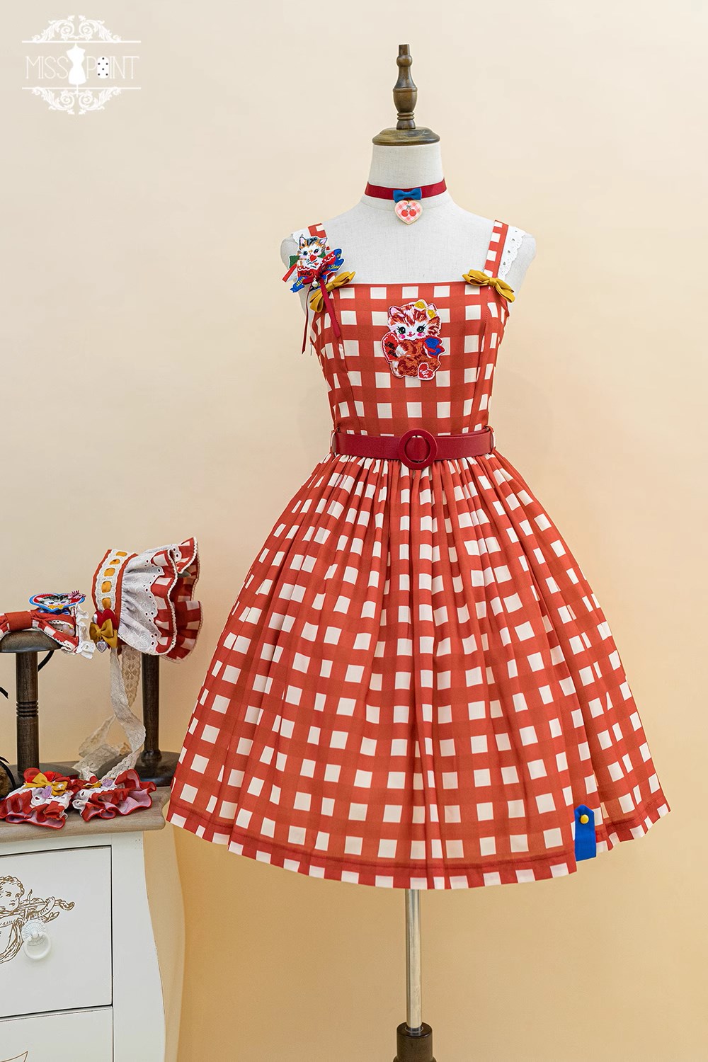 【予約販売】Sweet Kittyレトロシンプルジャンパースカート