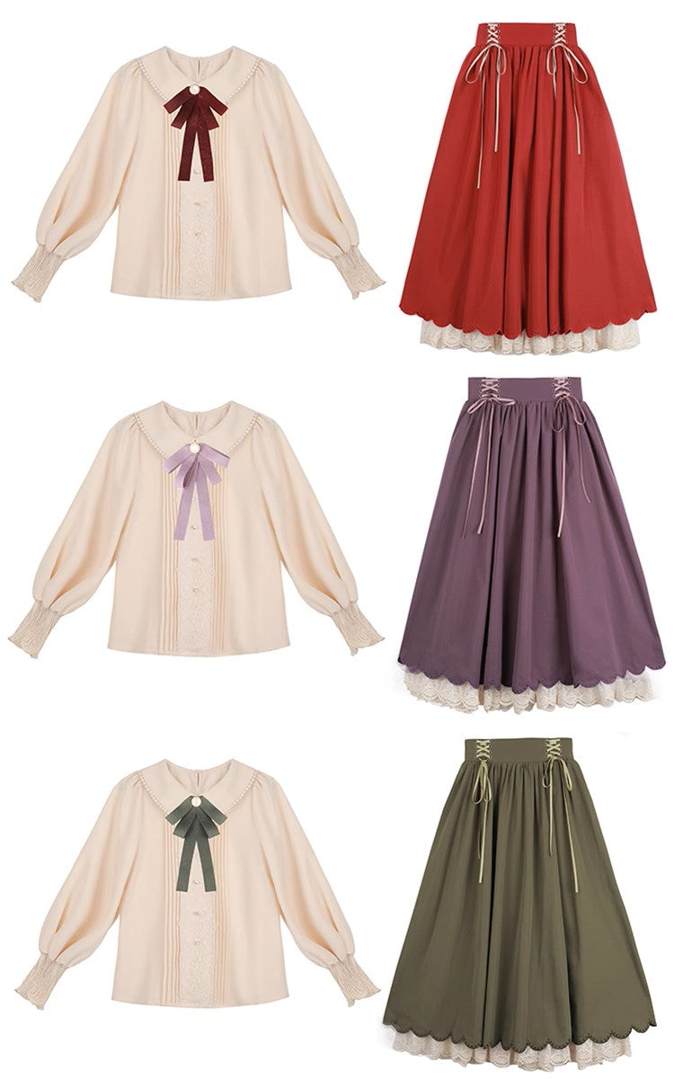 お嬢様風レトロクラシカルセットアップ 【長袖タイプ】 全7色
