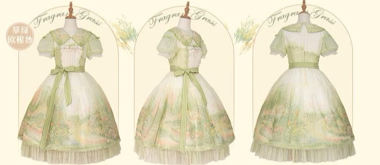 【再販・受注予約2/12まで】Fragrant Grass パフスリーブワンピース オーガンジータイプ