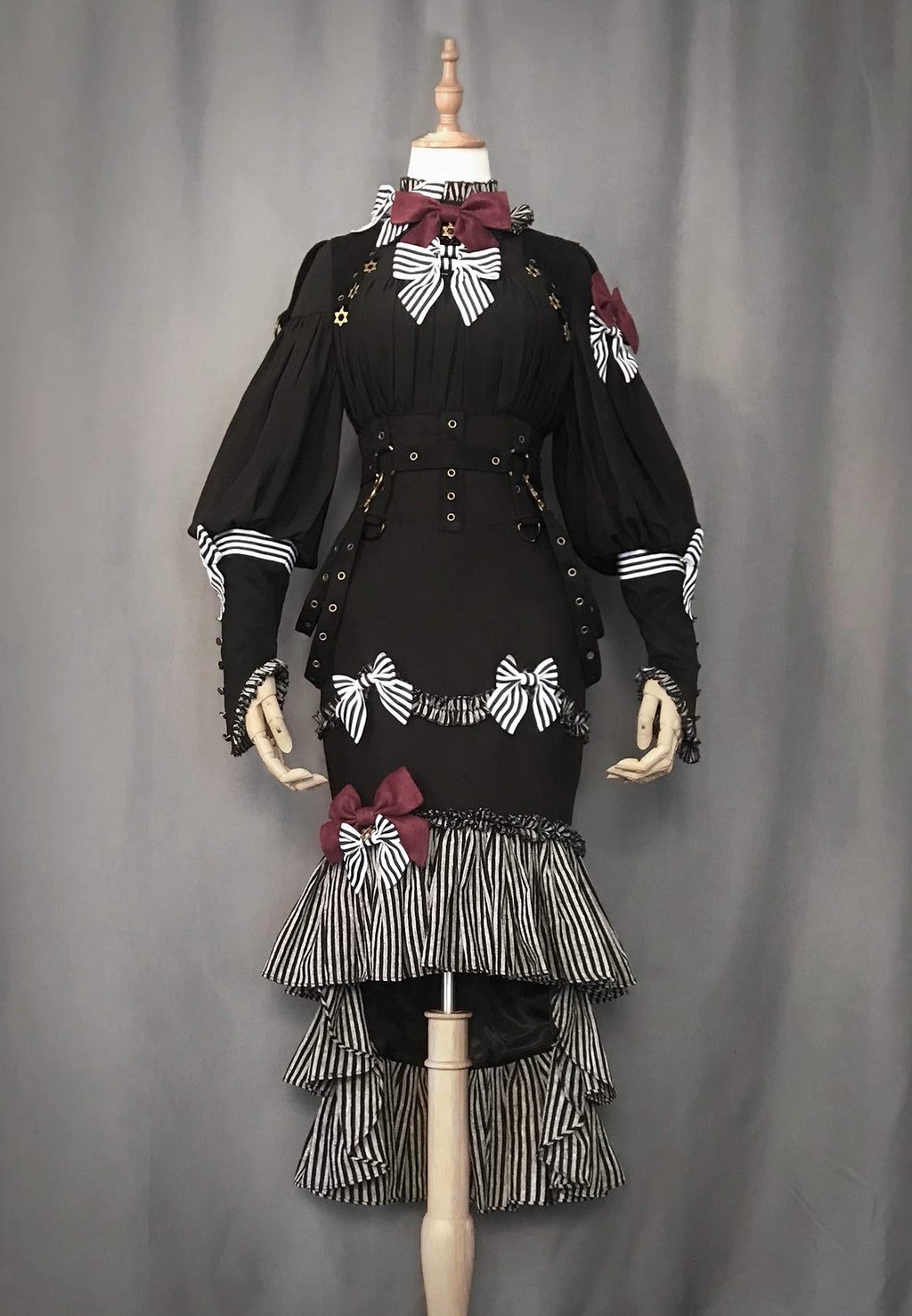 【予約販売】ブラック＆ストライプ レトロフィッシュテイルスカートとブラウス