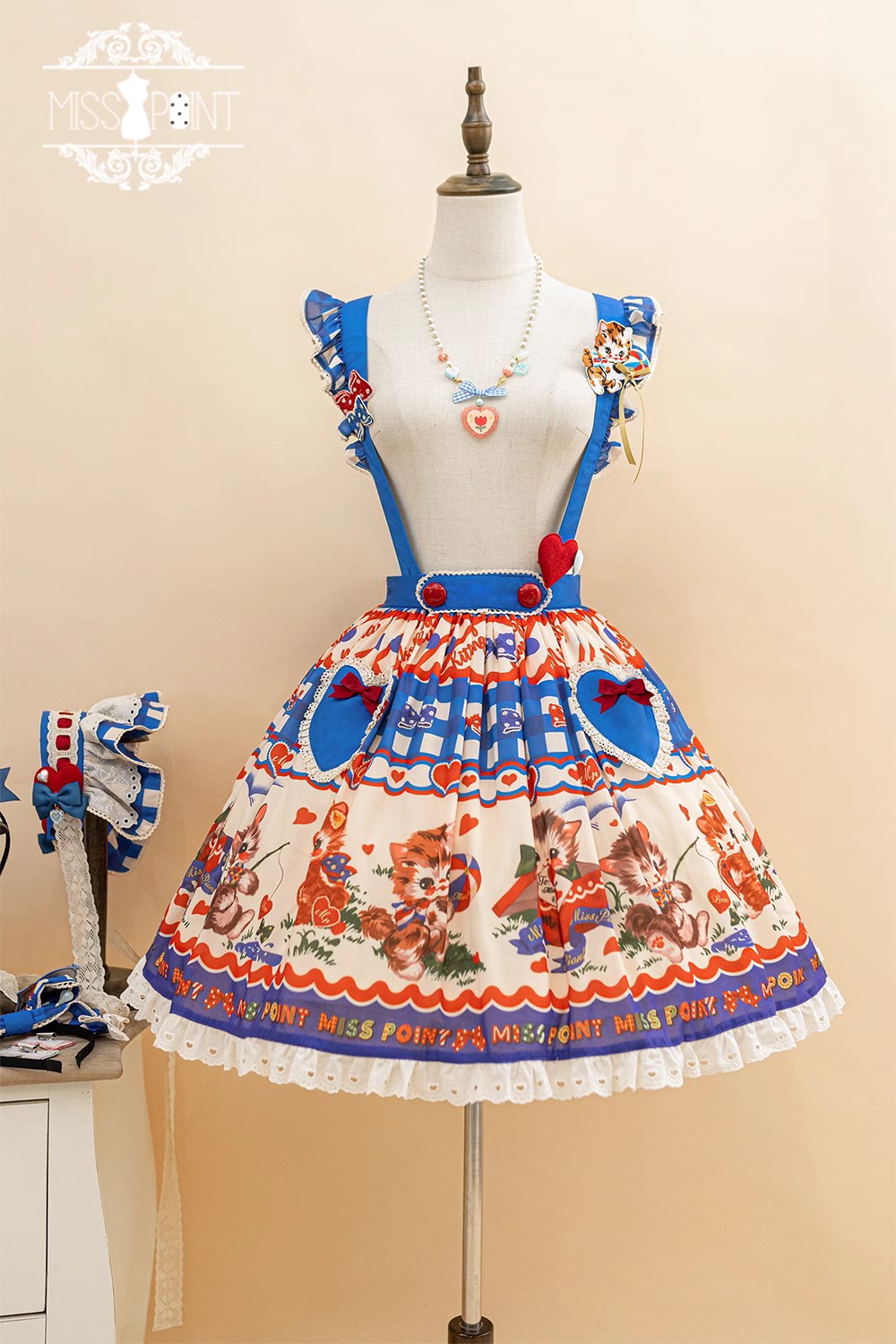【予約販売】Sweet Kittyレトロサスペンダースカート