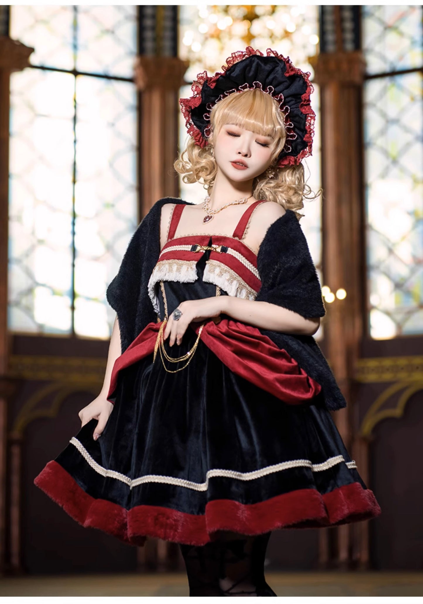 Dark Baroque red and black jumper skirt
