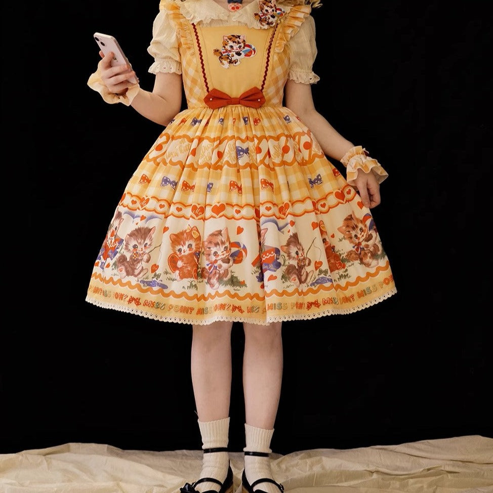 【予約販売】Sweet Kittyレトロフライングスリーブジャンパースカート