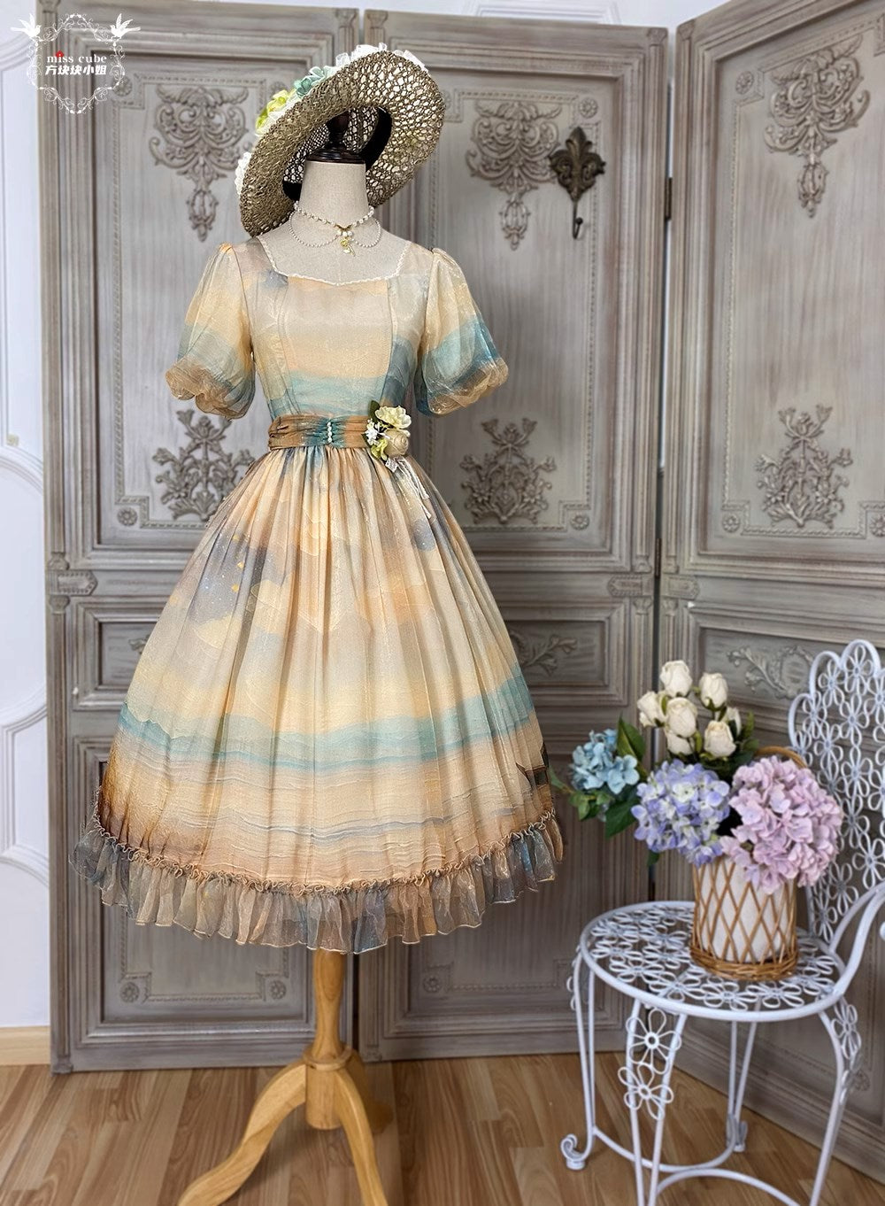 【予約販売】Elegance Greek 油彩画風プリントワンピース