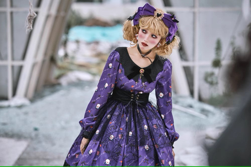 【予約販売】Clown Revival Night 蝙蝠襟の長袖ワンピース