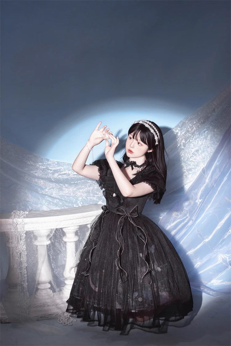 Moon butterfly sheer short sleeve dress with choker – ロリータファッション通販RonRon Moon butterfly sheer short sleeve dress with choker – ロリータファッション通販RonRon