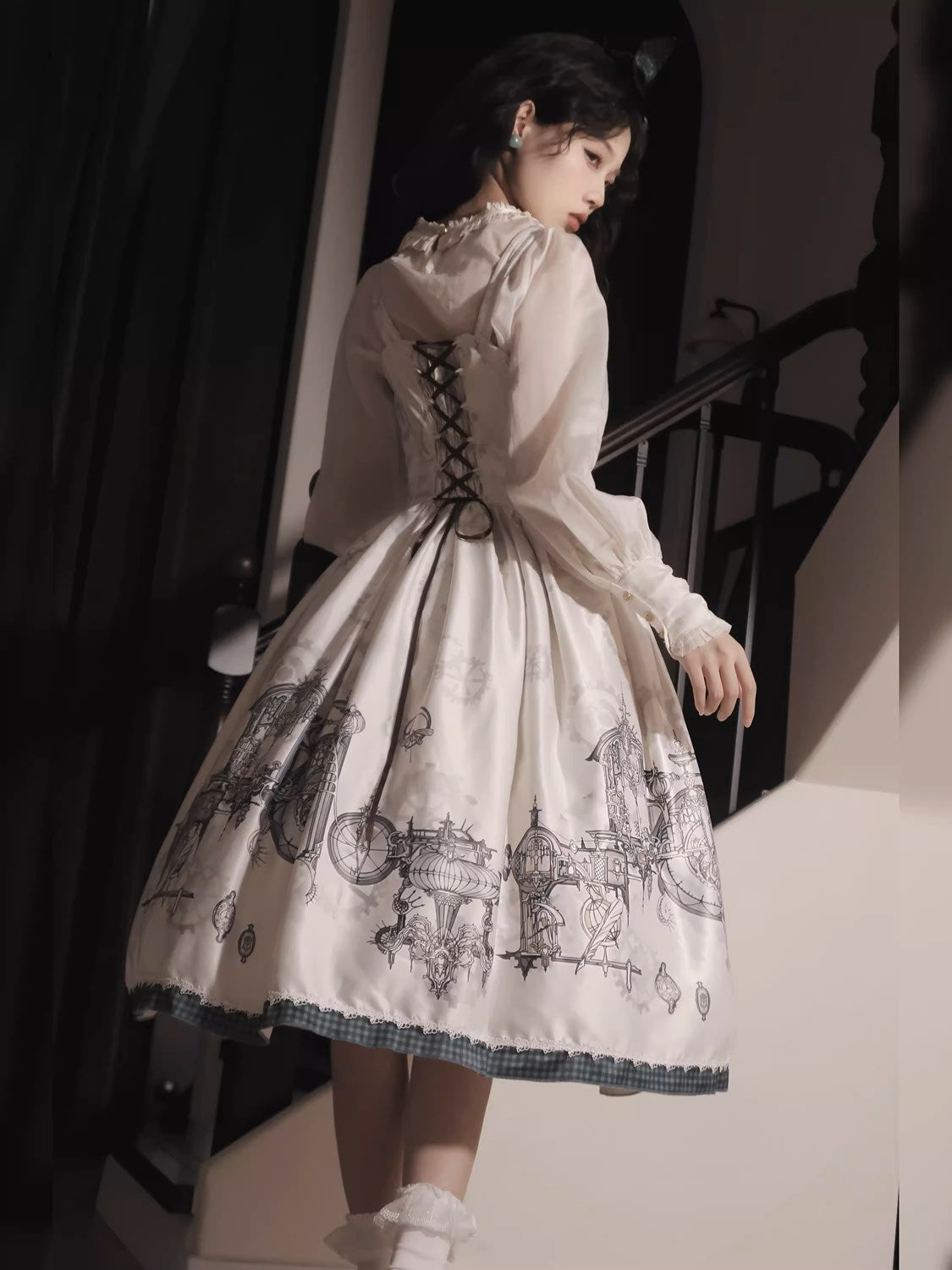 [Sales Period Ended] Steam Princess Print Jumper Skirt - Blue