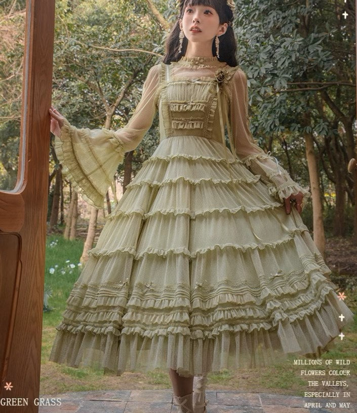 [Resale/Pre-orders available until 2/12] Fragrant Grass Polka Dot Tulle Jumper Skirt