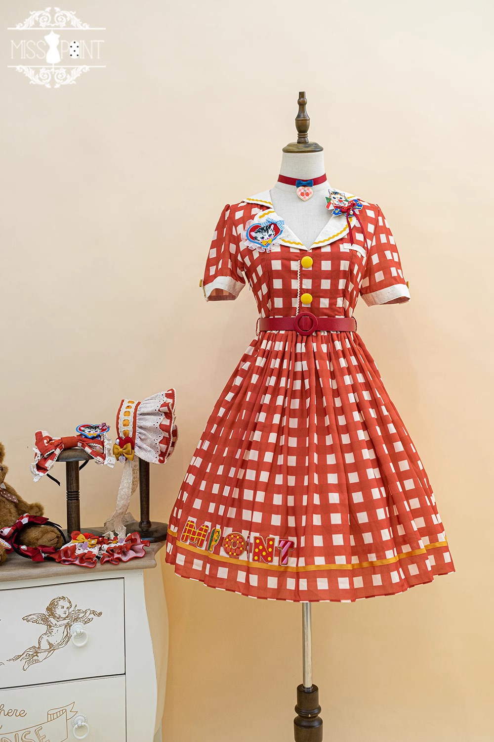 【予約販売】Sweet Kittyレトロカフェ風ワンピース