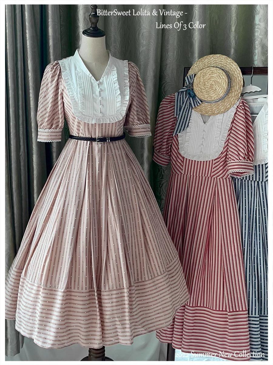 洋ロリ ローラ ストライプと白襟のクラシカルサマーワンピース – ロリータファッション通販RonRon
