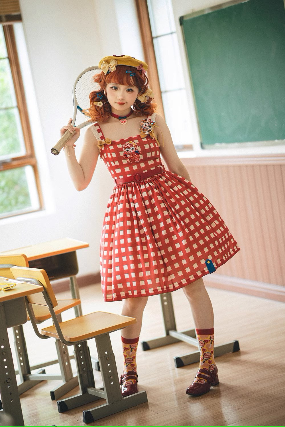 【予約販売】Sweet Kittyレトロシンプルジャンパースカート