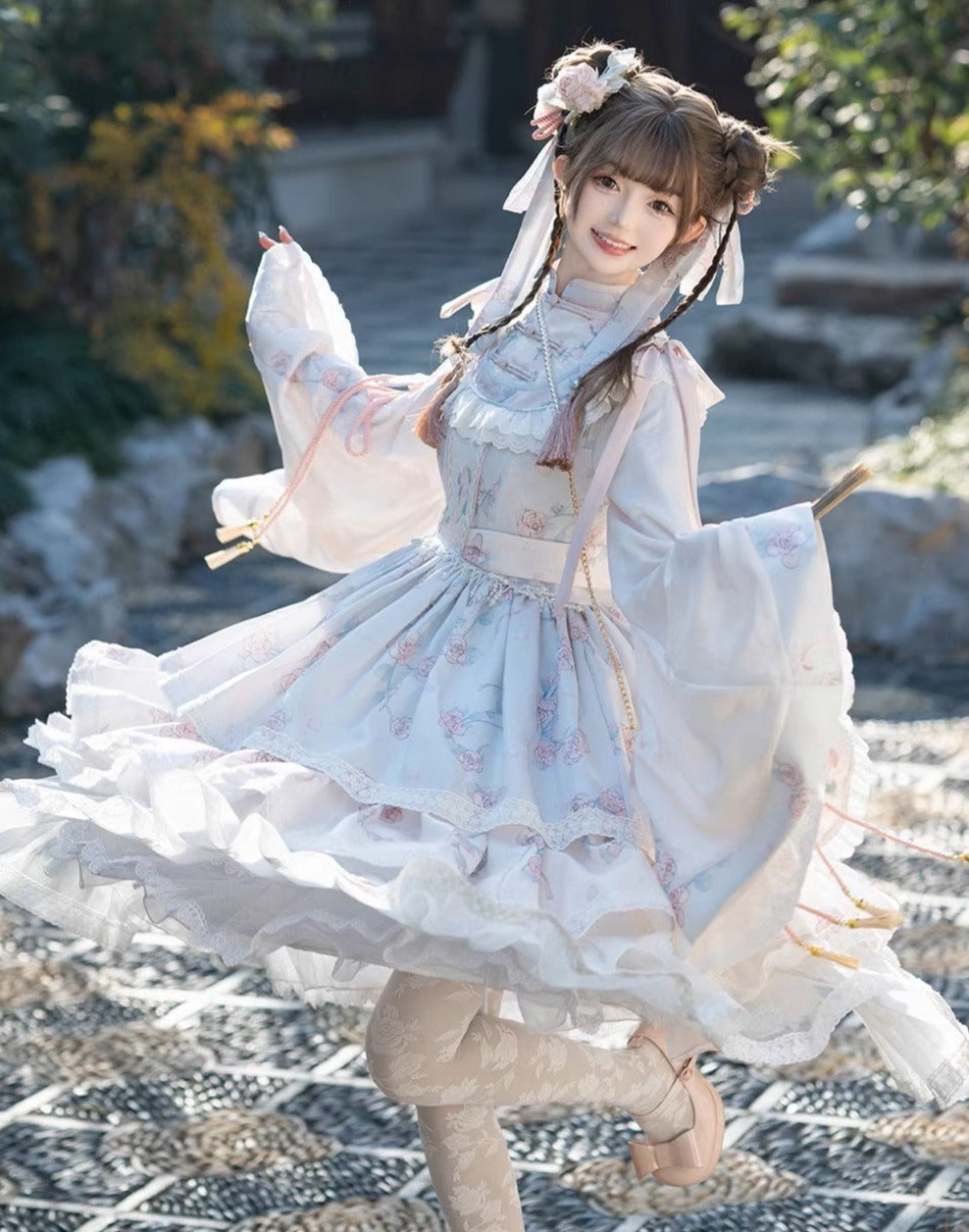 【予約販売】洛神花-春分-長袖マオカラーワンピース