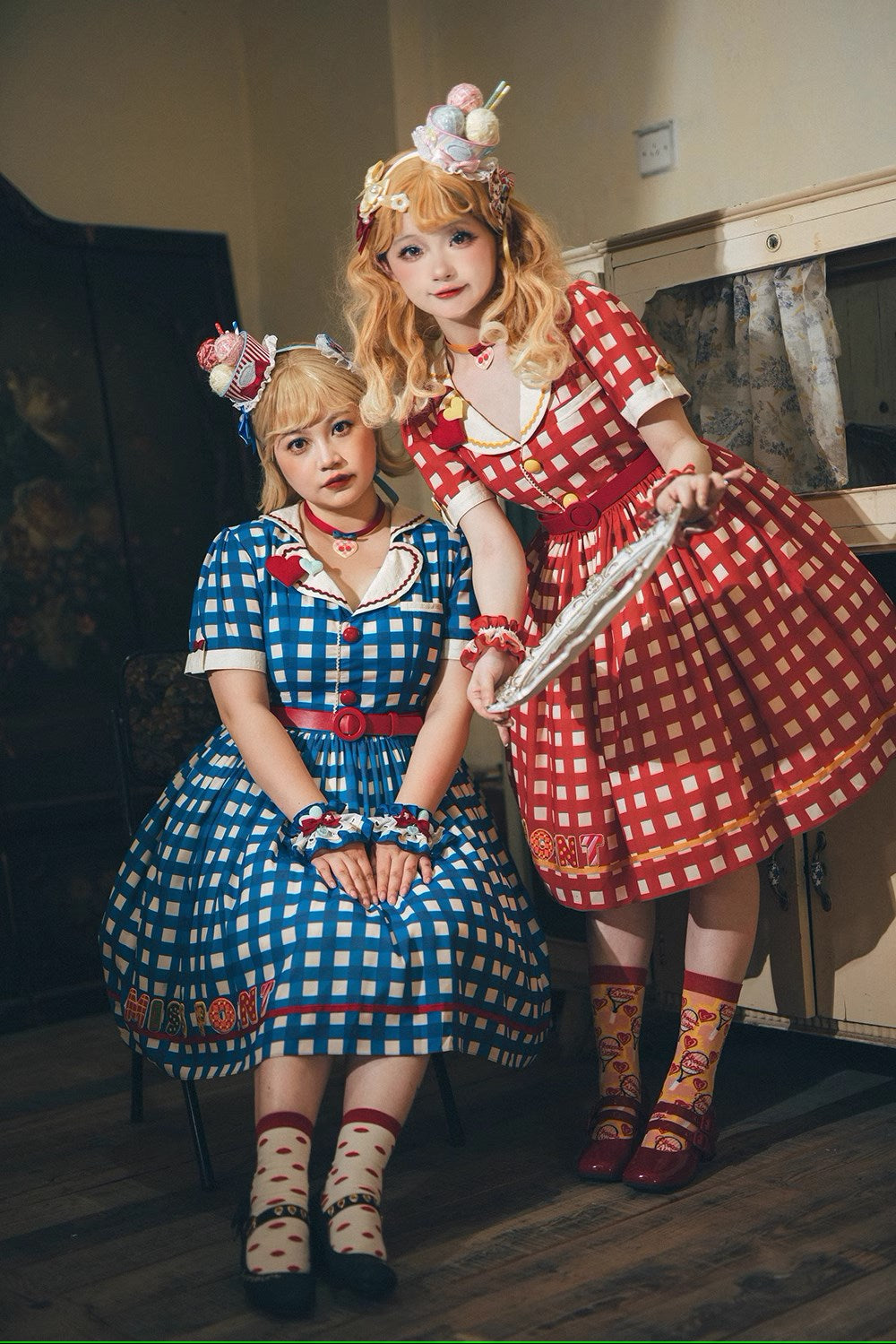【予約販売】Sweet Kittyレトロカフェ風ワンピース