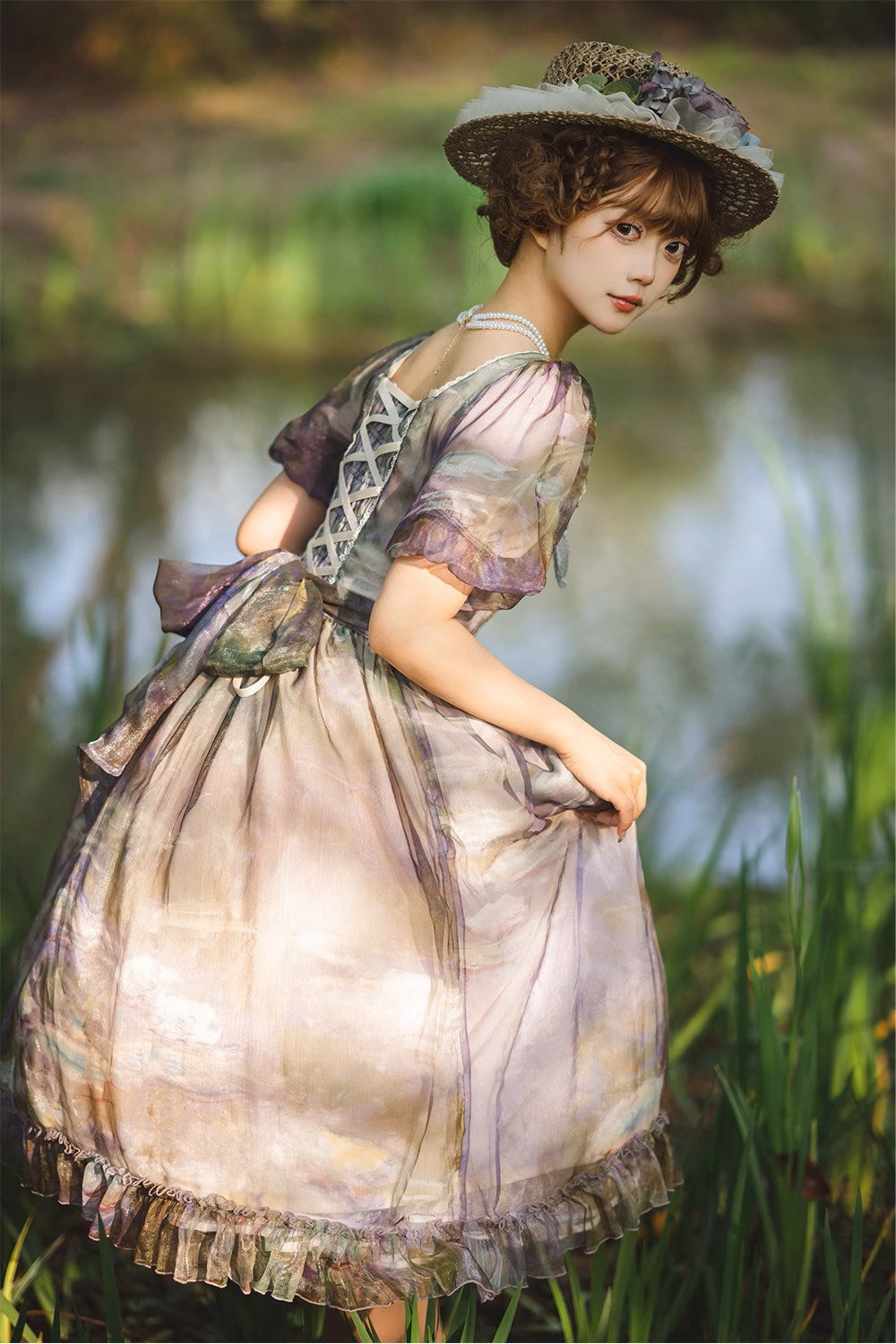 【予約販売】Elegance Greek 油彩画風プリントワンピース