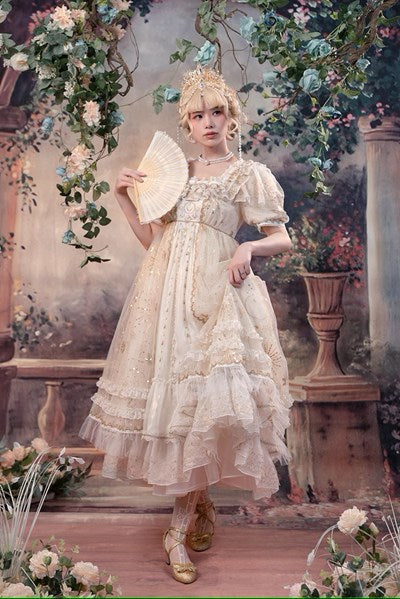 [Pre-orders available until 8/4] Starlight embroidered lace empire dress - Champagne